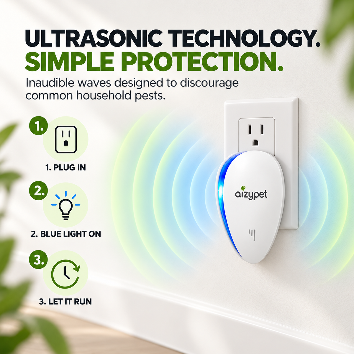 AIZYPET REPELLER – Ultrasonic Pest Repellent